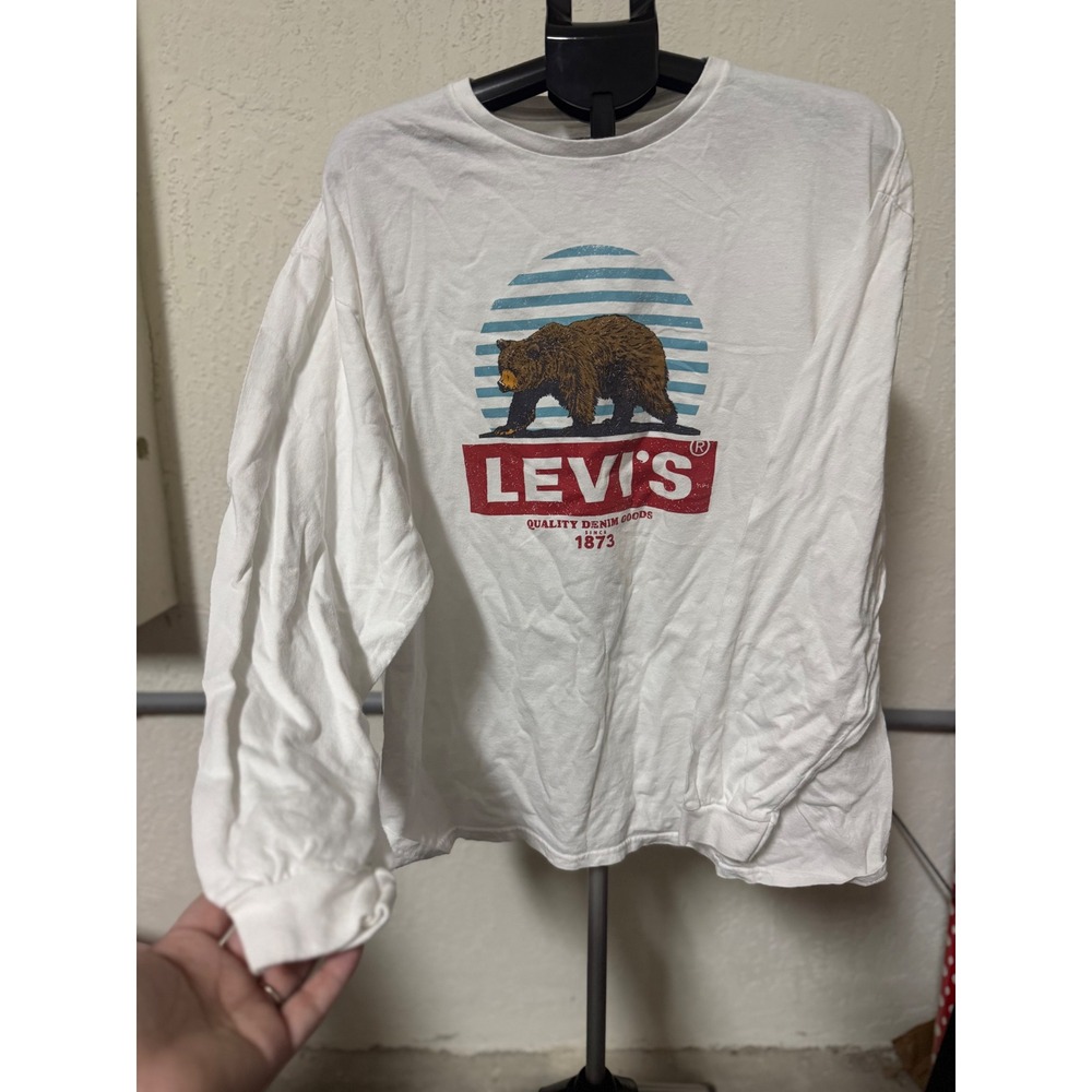 Levis Mens 2XL White Long Sleeve Graphic T-Shirt California Bear Logo Cotton